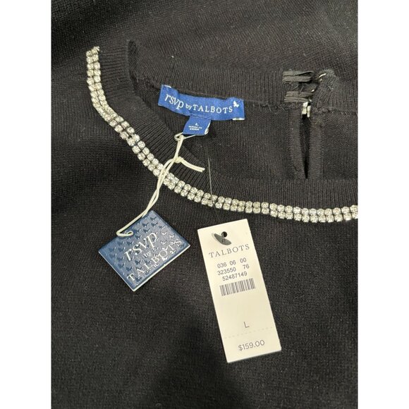 RSVP By Talbots Black Dress Size L With Rhinestone Trim Neckline 3/4 Sleeves New - Picture 9 of 10
